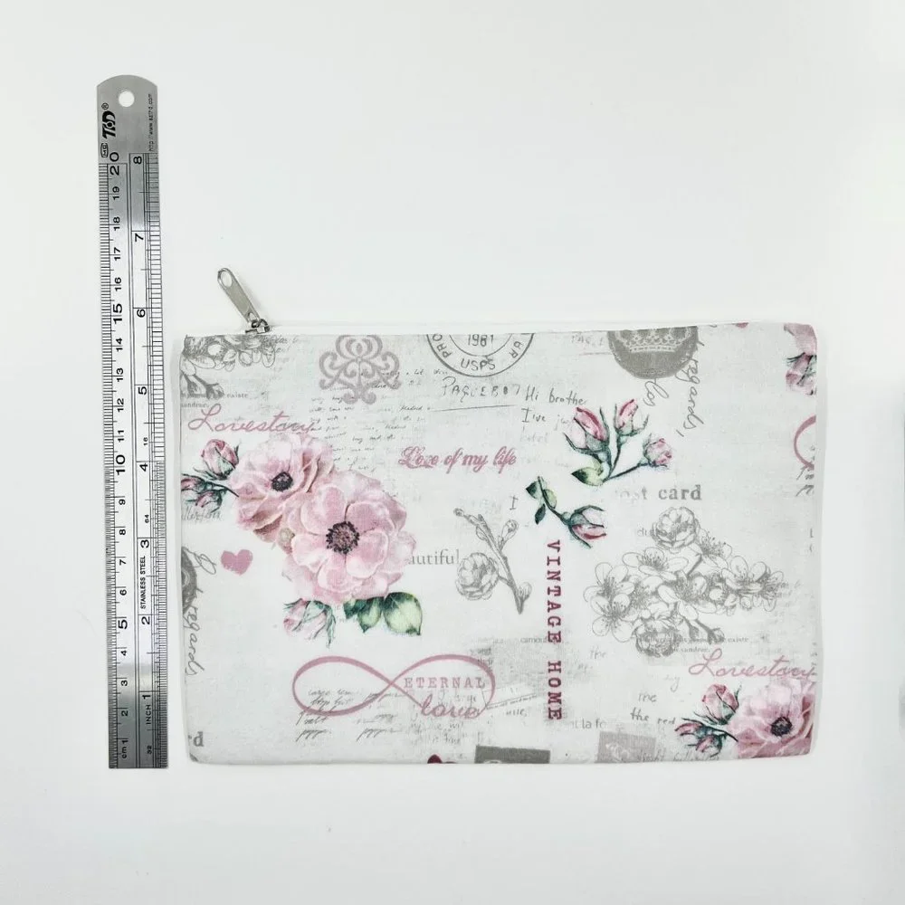 New / Handcrafted - Hand Decorated Cosmetic / Travel Zipper Pouch Bag.